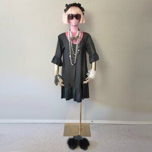 EUC Kensie black silk dress with bell sleeves and ruffle hem S
